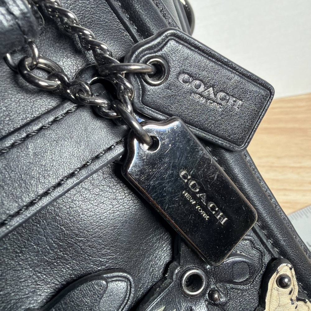 Coach Swagger 17 Black Butterfly Applique Genuine Leather Crossbody Bag Purse - Picture 9 of 16